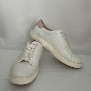 Kate Spade Ancelise Sneakers Womens 7.5 White Pink Leather Lace Up Spade Logo